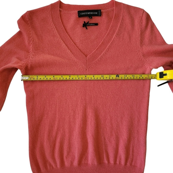 CONTEMPORAINE (Simons) 100% cashmere v-neck sweater women's small color peach - Picture 9 of 14